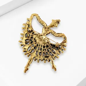 Detaillierte Rückansicht einer goldenen Ballerina-Brosche mit sicherem Nadelverschluss