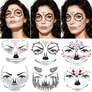 Adesivi Per Il Viso Con Strass Giorno Dei Morti Halloween Teschio Tatuaggio Temporaneo Autoadesivo Gemma Acrilica Arte Del Corpo