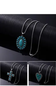 Détails de colliers en turquoise vintage avec pendentifs en cœur, croix et ovale