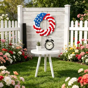 Patriotic Wreath American Flag Red White Blue Foam Rose Heart Anchor Round Door Hanging Decor For Independence Day