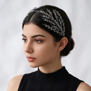 Close-up of luxury full paved rhinestone headband on model for wedding bridal hair