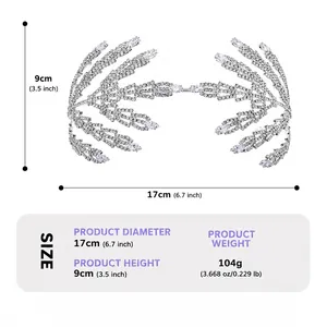 Luxury bridal rhinestone tiara headband size guide with diameter height and weight