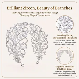 Close-up detail of luxury full rhinestone branch-style headband for bridal hair