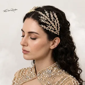 Bridal Crown Tiara Rhinestone Crystal Wedding Leaf Branch Design Hair Accessory Elegant Party For Women