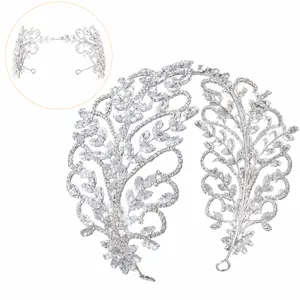 Elegant silver bridal headband featuring intricate marquise rhinestone leaf designs