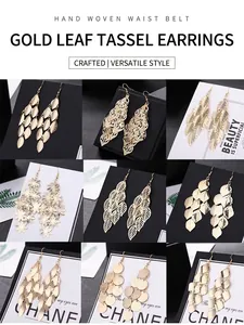 Variety of golden leaf and flower tassel earrings with long drop designs
