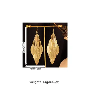Detailed size and weight measurement for golden multi-layer leaf tassel drop earrings