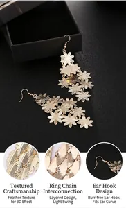 Detailed view of gold leaf tassel earrings showing textured craft and hook design