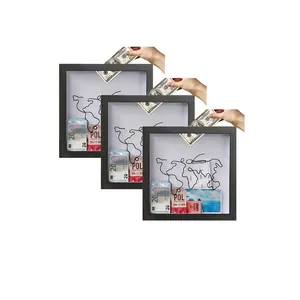 Shadow Box Ticket Display Frame MDF Square Memory Box For Travel Concert Movie Tickets Top Slot Design Modern Home Decor