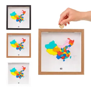Decorative wooden China map shadow box money bank for travel tickets and memories