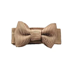 Mini brown ribbed ribbon bow hair clip cute hair accessory for toddlers and pets