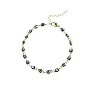 Élégant bracelet chaîne dorée avec perles œil de protection noir pour femme