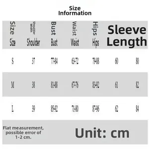 Comprehensive size chart for the pleated long-sleeve bodycon polyester dress in cm