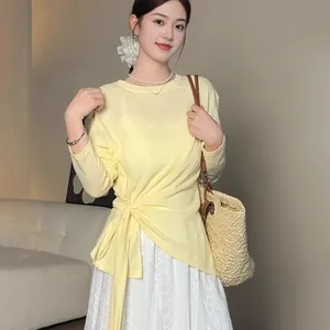 Dünne, lockere Sommer-Sonnenschutzbluse mit elegantem seitlichem Taillenband-Design für Damen