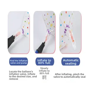 Illustrated step-by-step instructions for inflating and sealing graduation party balloons