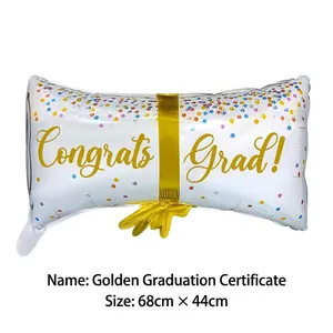 Graduation diploma shaped foil balloon with gold Congrats Grad lettering for party