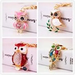 Cartoon Owl Rhinestone Keychain Zinc Alloy Enamel Bag Pendant Cute Animal Car Key Ring For Women Decorative Gift Accessory