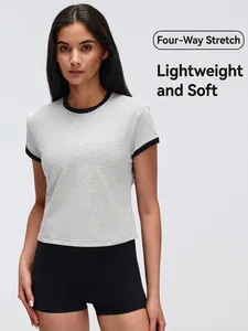 Slim fit ringer T-shirt for yoga with contrast collar and premium four-way stretch fabric