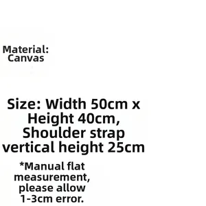 Dimensions du sac fourre-tout en toile: 50cm de large, 40cm de haut, anses 25cm