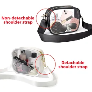 Comparison of transparent PVC crossbody bags with fixed and detachable shoulder straps
