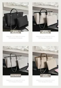 Large capacity canvas chain tote bag set in four colors: black, white, gray, khaki.
