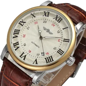 Detail view of Winner men's automatic mechanical watch dial with Roman numerals