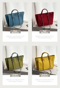 Close-up view of the medium large capacity chain tote bags in four vibrant colors