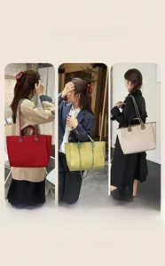 Three-color large capacity chain tote bag for women in red, green and beige