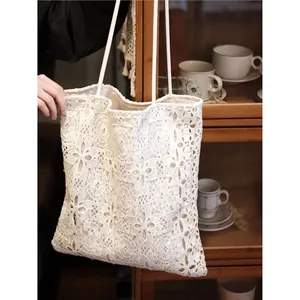 Elegant white lace shoulder bag with sequin embroidery in a French vintage style