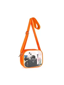 Stylish orange transparent PVC crossbody bag with adjustable strap and waterproof design