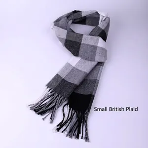 Classic British checkered scarf for men in black, white, and grey pattern