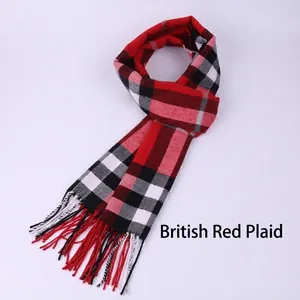 Classic red and black plaid men's winter scarf with fringe tassels