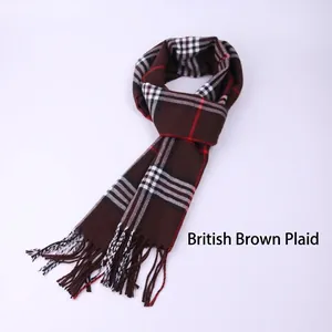 High-quality classic British brown plaid winter scarf for men with elegant fringe
