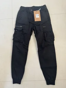 Black men's cargo jogger pants with elastic drawstring waist and multi-pockets