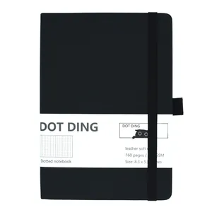Professional black leather bullet dotted journal with 160 pages and elastic band closure.