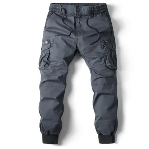 Men's casual cargo jogger pants with multi-pockets and drawstring waist in dark grey