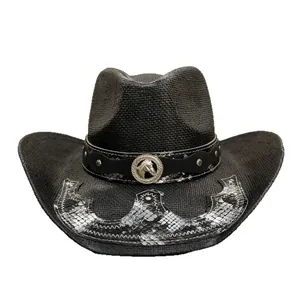 Western Stroh-Cowboyhut mit Pferde-Medaillon und Schlangenmuster
