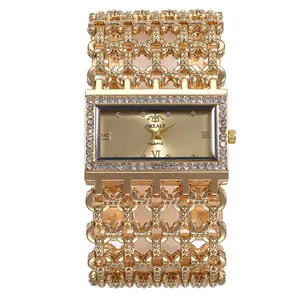 Luxury Square Dial Women's Quartz Watch With Wide Hollow Bracelet Strap Pave Rhinestone Alloy Jewelry Wristwatch
