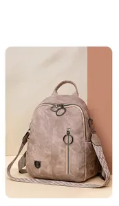 Fashionable retro textured women's backpack with large capacity and geometric strap
