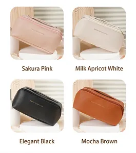Minimalistische Kosmetiktaschen in vier Farben: Rosa, Weiß, Schwarz und Braun