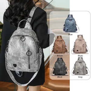 Vintage leather backpack for women with multiple color options and large capacity