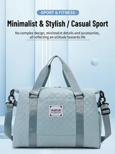 Sac de Voyage Matelassé en Tissu Oxford de Grande Capacité Avec Compartiment à Chaussures Séparation Sec Humide pour Femmes