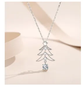 Detailed view of an S925 silver Christmas tree pendant with sparkling zircons.