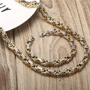 Ensemble de collier et bracelet byzantins en acier inoxydable bicolore pour hommes
