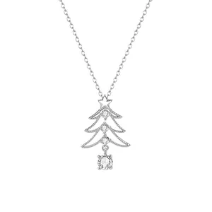 S925 Sterling Silver Hollow Christmas Tree Zirconia Pendant Necklace For Women Exquisite Star Charm Chain Christmas Jewelry Gift
