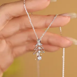 Exquisite S925 sterling silver Christmas tree pendant necklace with sparkling zirconia