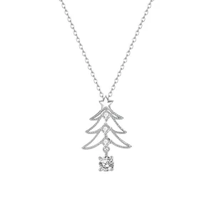 S925 sterling silver hollow Christmas tree necklace with sparkling zircon pendant.