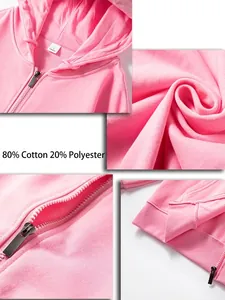 Solid color zip-up hooded sweatshirt with soft french terry cotton fabric