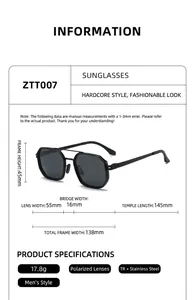 Detail view of men's aviator polarized sunglasses with dimension measurements
