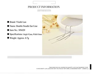Detailed close-up of S925 sterling silver long tassel ear threads with dimensions